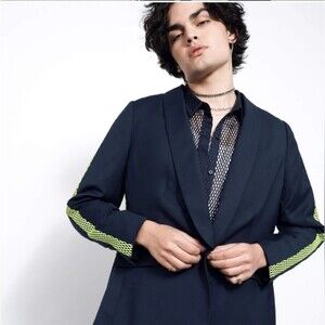 Wildfang Empower Colorblock Women’s Tux Blazer Navy Blue/Neon Trim